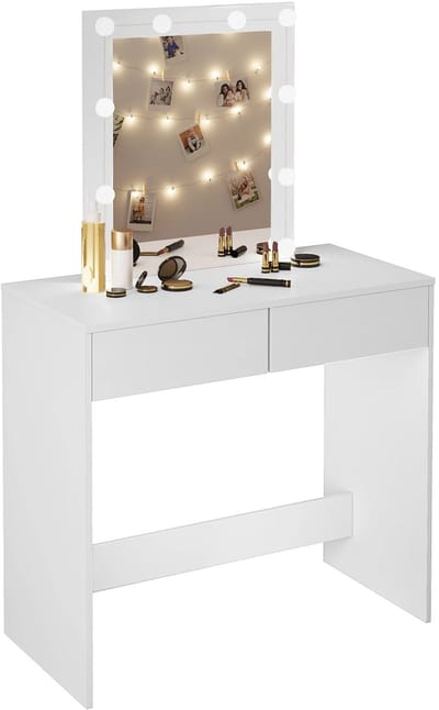 Kaptafel - met Spiegel - Cosmetic - Make Up - met 10 Dimbare LED Lampen - 80x132.5x39.5cm - met 2 Lades - Opbergkast - Wit