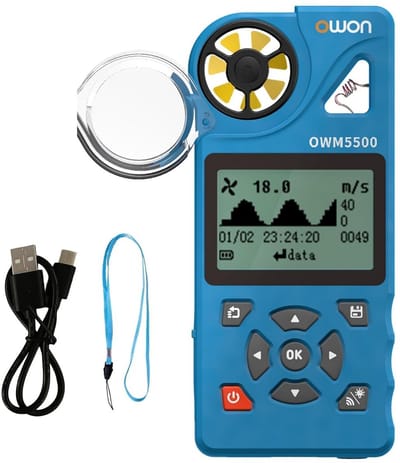 Digitale Windmeter - Luchtstroommeter - Meten Luchtkwaliteit - 1.7 Soorten Metingen - 24 x 15.5 x 5.8 cm - Zwart