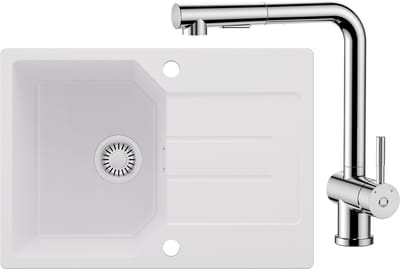 Anycee MAX Spoelbak Keuken 65x45CM - Granieten Spoelbakken Met 360°Draaibereik Keukenkraan - Onderbouw Spoelbak Wit - Met waterafvoersysteem - Voor 40 cm kast