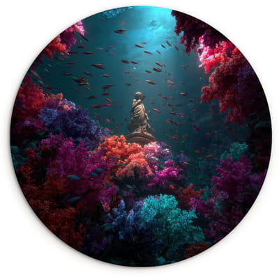 WallCircle® Wandcirkel 120x120 cm - Muurcirkel Standbeeld - Zeebodem - Koraal - Kleurrijk - Muurdecoratie woonkamer - Wanddecoratie slaapkamer - Kamer decoratie accessoires - Ronde schilderijen XXL