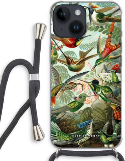 Case Company® - Hoesje met koord geschikt voor iPhone 14 hoesje met Koord - Haeckel Trochilidae - Telefoonhoesje met Zwart Koord - Bescherming aan alle Kanten en Over de Schermrand