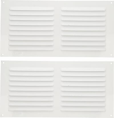 AMIG Ventilatierooster/muurrooster - 2x - 150 x 300mm - aluminium - wit - schoepenrooster