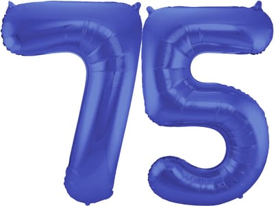 Folat Verjaardag Leeftijd folieballon - 75 jaar - blauw - 86 cm - cijferballon groot