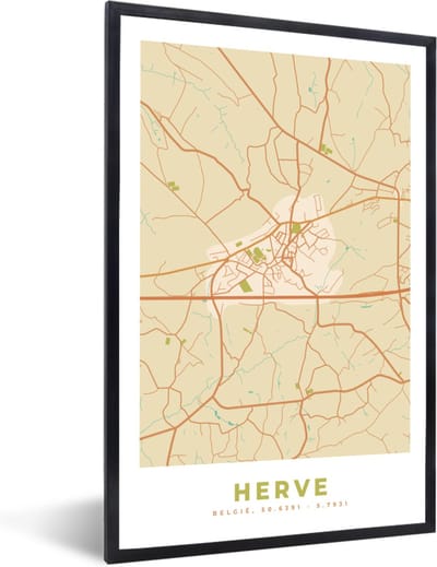 Fotolijst incl. Poster - Stadskaart - Plattegrond - Kaart - Vintage - Herve - 40x60 cm - Posterlijst