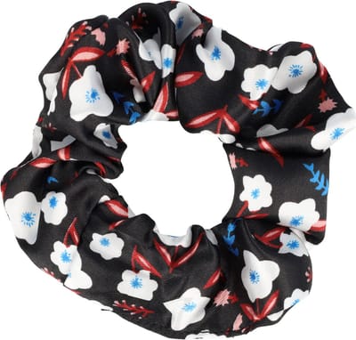 Haarsoires Haarelastiek Scrunchie – Bloemenprint – Satijnlook – Wit Roze Zwart - Haarkrinkel - Haar Elastiek met Stof - Zacht & Haarvriendelijk