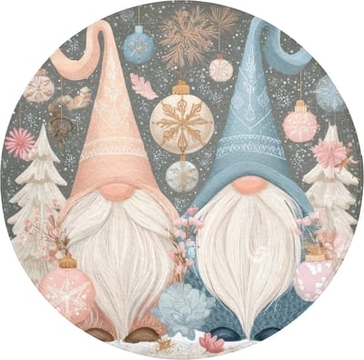 Badmat rond 70x70 cm - Antislip - Kerst - Gnomen - Pastel - Badmatten voor badkamer - Badkamermat - Douchemat - Ronde badkamer mat