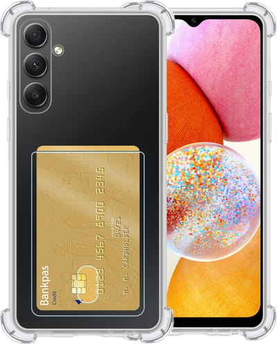 Hoesje - Geschikt voor Samsung Galaxy A14 - Met Pashouder en Kaarthouder - Telefoon Hoes Shockproof - Siliconen Case - Shock Proof - Back Cover - Pasjes Houder - Telefoonhoes - Transparant