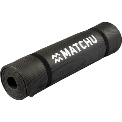 Matchu Sports - Fitnessmat - Yogamat - Sportmat - Fitness mat - Met draagkoord - 180 cm x 60 cm x 0,9 cm - Zwart - NBR