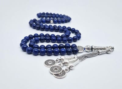 Handgemaakte tesbih "Tasbih" natuursteen " Azuur" - Aantal kralen 99 - Diameter kralen 8MM - met metaal tassel "Omarmen" - Een mooi cadeau-idee