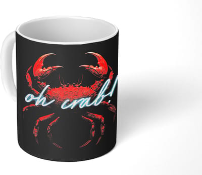 Mok - Koffiemok - Krab - Rood - Neon - Quote - Mokken - 350 ML - Beker - Koffiemokken - Theemok - Mok met Tekst