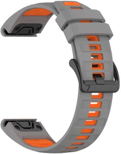 Siliconen bandje - geschikt voor Garmin Fenix 3 / 5X (Plus) / 6X (Pro) / 7X (Pro) / 8 (51 mm) / Tactix (7) / Descent Mk 51 mm / Instinct 2x / 3 - 50mm / D2 / Epix Pro 2 (51 mm) - grijs oranje