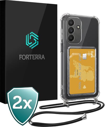 Hoesje Geschikt voor Samsung A27 Pashouder Case Siliconen Hoes Met Koord - Hoes Geschikt voor Samsung Galaxy A27 Met Telefoonkoord Hoesje Back Cover Met Pasjeshouder - Transparant - 2 PACK