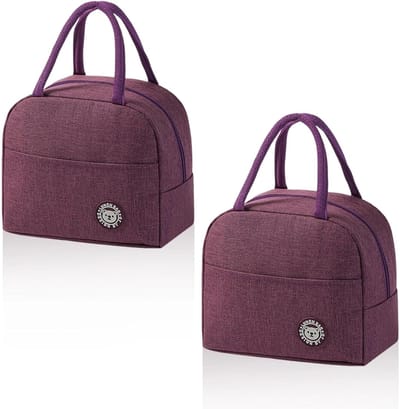 Thijox - Kleine koeltassen 2 stuks, paarse mini koeltas met zijvakken en dubbele handgrepen voor school, kantoor, familie en buitengebruik