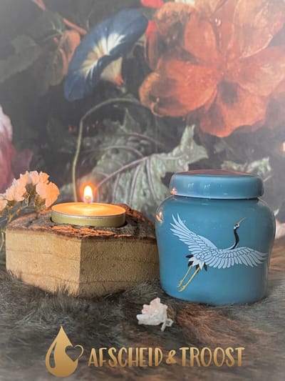 Urnen - Mini Urn - Urn - As - Crematie - Kraanvogel- Troost - Herinnering - Grijs - Familie - Herdenken - Afscheid & Troost- AF-TC135