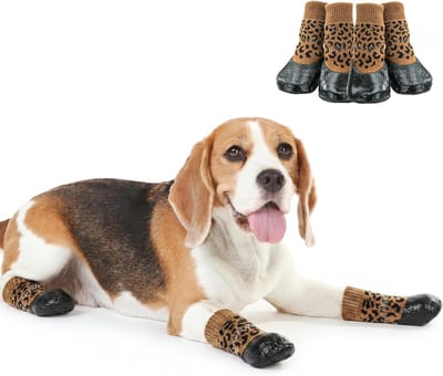 Schoenen, pootbescherming, outdoor, hondensokken, antislip, hondenschoenen, pootbescherming, waterdicht, winter, voor bordercollie, luipaardpatroon (5#)