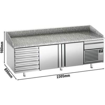 GGM Gastro Pizzakühltisch Premium PLUS - 2305x800mm - mit 2 Türen & 7 Schubladen Zilver