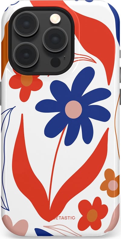 Casetastic hoesje geschikt voor Apple iPhone 15 Pro - MagSafe - Dubbellaagse bescherming - Kleuren in bloei - Fashion Case - Wit Rood Perzik Donkerblauw