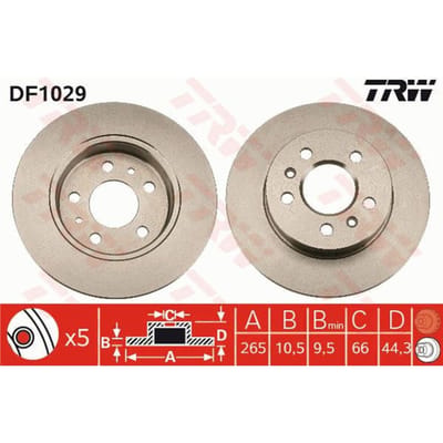 Remschijf TRW DF1029 achter, volledig, 1 Stuk