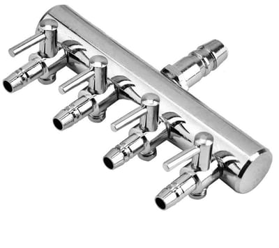 Stainless Steel Luchtverdeler voor Aquarium, Verstelbare Luchtpomp met 2/4/6-Weg Ventielen, Luchtstroomregelaar voor Optimale Watercirculatie