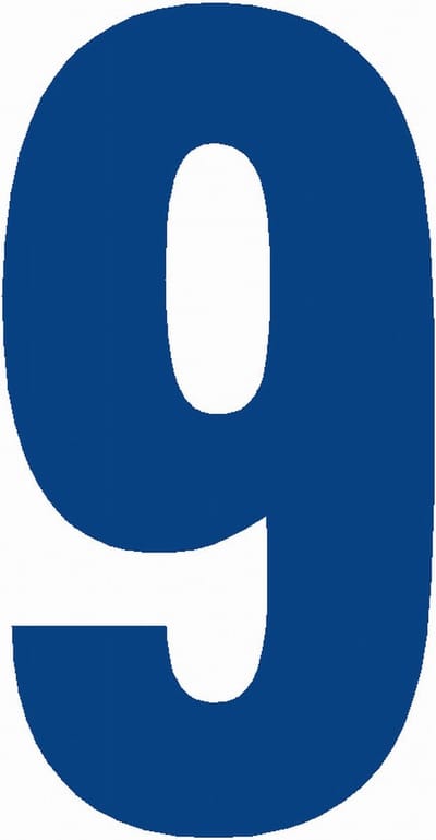 Cijfersticker nr. 9 BLAUW 10x5cm, plakcijfer, huisnummersticker, containersticker, magazijn sticker, showroom, tuincentra