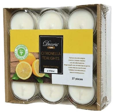 Decoris Geurkaarsen - Citrus Citronella geur - 54x stuks - 4 branduren - kaarsjes