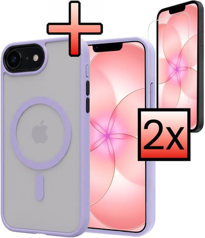 Hoesje - Met 2x Screenprotector - Geschikt voor Apple iPhone 17e - Magsafe Compatible - Sterk & Shockproof - Back Cover - Shock Proof Case - Telefoon Hoes - Lila