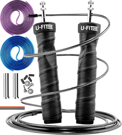 U Fit One Heavy Springtouw met extra Touwen - 450g Weighted Jump Rope - Speed Rope - Volwassenen - Crossfit - Fitness - Skipping Rope - Jump Rope - Verstelbaar - Speedrope - ufitone