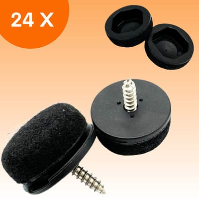 FLOOQ Pro Click-on Stoelpootdoppen 25mm Starterskit - Vervangbaar vilt - 24 Stuks - Zwart