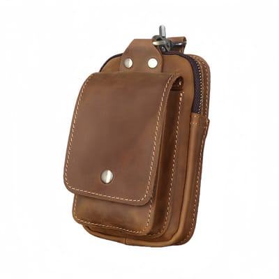 Heuptas voor heren - Echt leer - Vintage - Heuptas - 17*10,5*4,5 cm - Geelbruin - 1 stuk