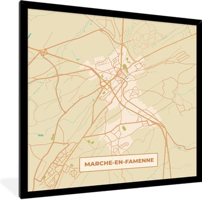 Fotolijst incl. Poster - Kaart - Plattegrond - Vintage - Marche-en-Famenne - Stadskaart - 40x40 cm - Posterlijst