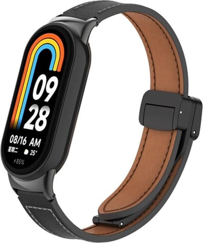 Strap-it leren bandje met magnetische D-buckle sluiting - Geschikt voor Xiaomi Mi Smart Band 8 / Band 9 (zwart)