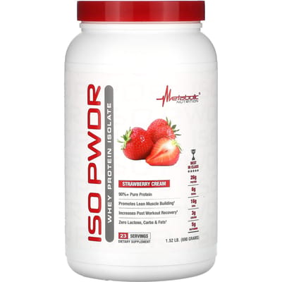 Metabolic Nutrition, ISOpwdr, isolat de protéine de lactosérum, crème à la fraise, 1,52 lb (690g)