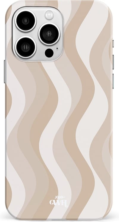 xoxo Wildhearts Minimal Nude - Single Layer - Hardcase geschikt voor iPhone 13 Pro Max hoesje - Siliconen hoesje iPhone met golven print - Cover geschikt voor iPhone 13 Pro Max beschermhoes - wit / beige / bruin