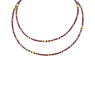 CO88 Collection 8CN-26366 Miyuki Kralen ketting 75cm - Donker Rood - 1,8mm Dikte - Staal - Goudkleurig