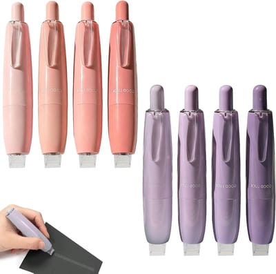 Dubbelzijdig plakband set van 8 stuks, transparant en permanent, ideaal voor scrapbooking en knutselen met handige dispenser (roze-paars)