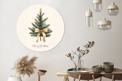 WallCircle - Wandcirkel - Muurcirkel - Kerstboom - Kerst - Merry Christmas - Beige - Aluminium - Dibond - 120x120 cm - Binnen en Buiten XXL