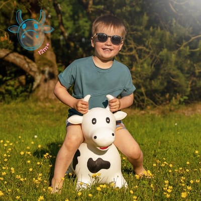 sun baby - Springdier met pomp vanaaf 1 jaar - Stier - wit - max 50kg, duurzaam rubber, gecertificeerd, bpa-vrij, springpaard, springhond
