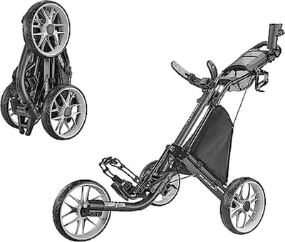 Opvouwbare Golfwagen met 3 Wielen - Lichtgewicht Duwkar met Voetrem en Handige Accessoires