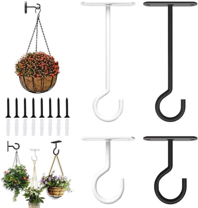 Set van 4 plafondhaken voor het ophangen van planten, wandbevestiging, metalen plantendragers, ideaal voor binnen- en buitentoepassingen