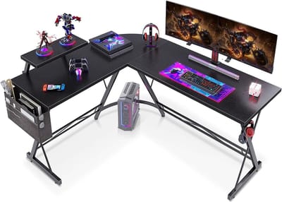 Hoekbureau L-vormig gamingbureau pc-gamingbureau - grote monitorstandaard - thuiskantoor studieplek - donkerzwart 147 x 120 cm Hoekbureau