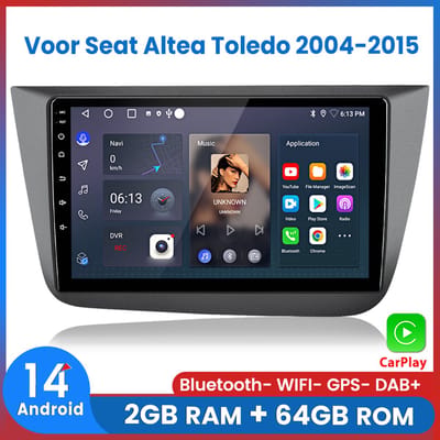 Awesafe Autoradio Geschikt Voor Seat Altea Toledo 2004 t/m 2015 - Android 14 - Draadloos Apple Carplay & Android Auto - 2GB + 64GB - 4 Core processor - Bluetooth & Wifi GPS Navigatie - 2004 2005 2006 2007 2008 2009 2010 2011 2012 2013 2014 2015