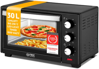 TZS First Austria Mini oven 30L - 1600W - Vrijstaande Heteluchtoven - max 230°C - Timer - Zwart
