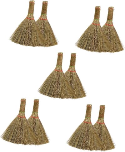 Keukenreinigingsbezem Set - Mini Stoffer - Bureau Tafel Reinigen - Natuurlijk Miscanthus Materiaal - 10 Stuks - Natuurlijk