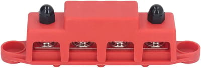 Allecto Plus - Heavy Duty Stroomverdeelblok Busbar Box RV 48VDC 250A Rood met 4 Studs M8.