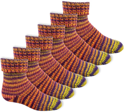 Gebreide kindersokken | Scandinavische sokken | Kleur: Geel | Maat: 23 t/m 38 | 6 paar