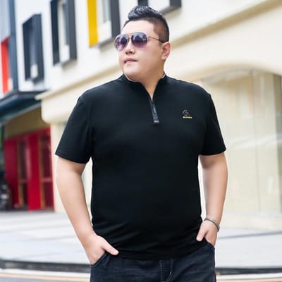 Dikke Mannen Dikke Plus Size Opstaande Kraag Los T-shirt Dikke Man Eenvoudige Mode Body Shirt Tops Oversized 195 Yards 7XL