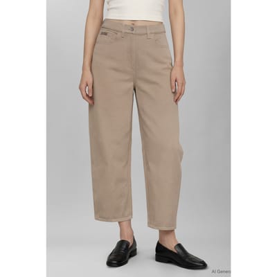 Calvin Klein Cotton Cropped Barrel Jean Roasted Cashew Taglia: 2 | Pantaloni Outlet | Donna