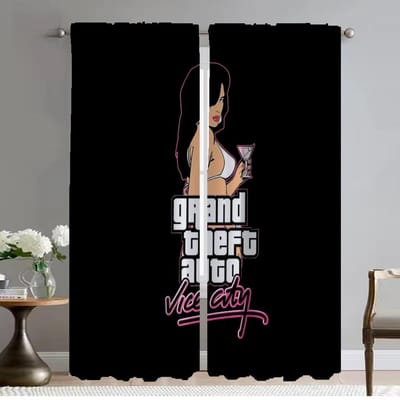 Raamgordijn voor Kamer 2 Panelen Gta Vice City Gordijnen voor Slaapkamer Shades Halloween Decoratie Huisinterieur Gordijnen Scheidingswand W50xH70cmx2pcs-CL