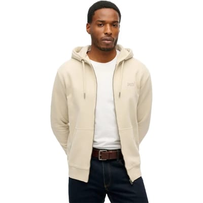 Superdry Essential Logo Half Brushed Zip Hoodie Beige Grootte: S