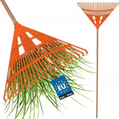 KOTARBAU® Bladhark, Tuinhark van Kunststof, 61 cm, Oranje, met Steel, Gazonhark, Waaierbezem, Lichtgewicht Hark, Stevige Hark